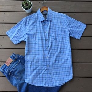 Van Heusen Blue Plaid Shirt Men's Large